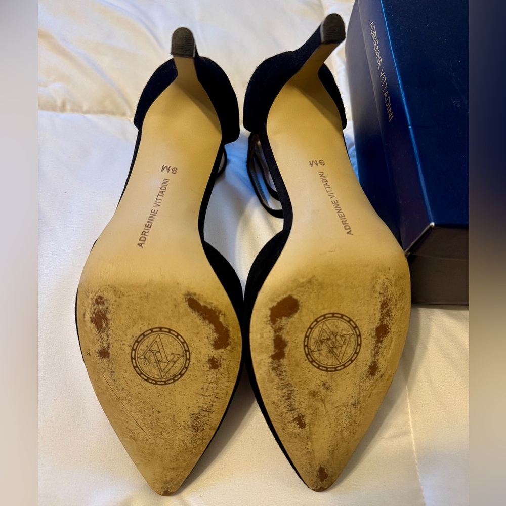 Adrienne Vittadini Women’s Nevi Two Piece Black Suede Pumps - Picture 8 of 11